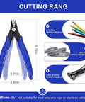 Two Pack Wire Cutters Set 5 Inch Micro Cutter And 6 Inch Heavy Duty Diagonal Cutter with dimensions and cutting range