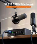 PC Audio Mixer USB Interface For Streaming And Podcasting With XLR and 6.35MM Mic Inputs highlighting 48V Phantom Power