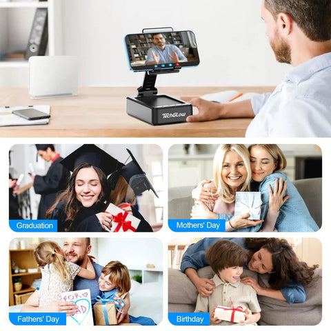 Foldable Phone Stand With Bluetooth Speaker And Built In Charging Station 3 In 1 Desk Gadget for family celebrations and calls