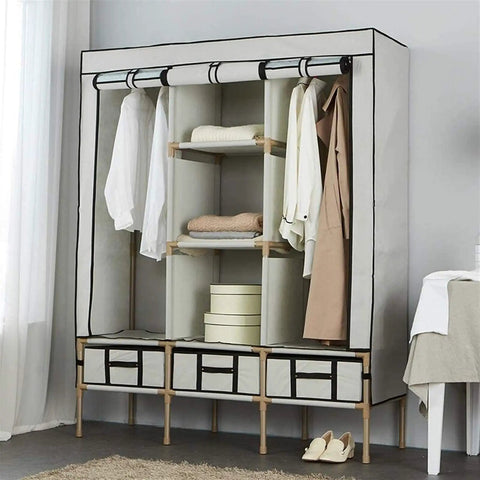 No Sweat Heavy Duty Portable Closet Organizer With Rugged Hanging Rod And Canvas Shelves For Spacious Standing Wardrobe Storage Quick Snap Assembly Tough Clothes Rack Killer Space Saver