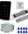 Knockout Standalone Door Access Control Kit With Strong Magnetic Lock, DC12V power supply, exit button, RFID keyfobs.