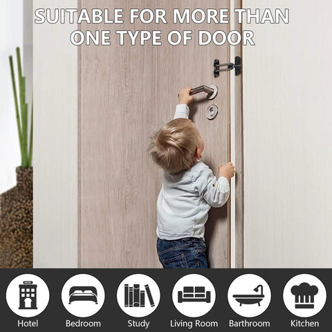 Child reaching for door handle with Oil Rubbed Bronze Swing Bar Door Lock Latch For Kids Safety And Home Security Reinforcement Door Guard Clamp