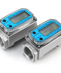 Two Pack Digital Turbine Flow Meters For Fuel And Water With Digital Display One Inch One Percent Accuracy aluminum housing