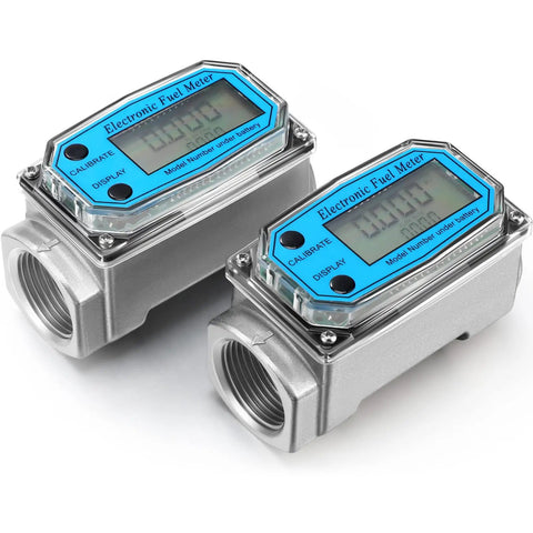 Two Pack Digital Turbine Flow Meters For Fuel And Water With Digital Display One Inch One Percent Accuracy aluminum housing