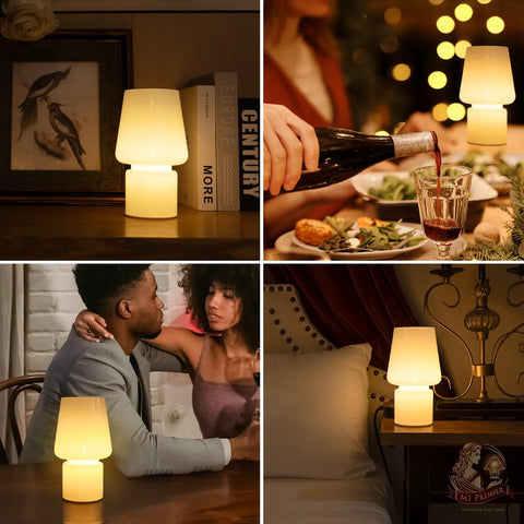 Cordless Battery Operated LED Table Lamp With Opal Cream Glass Shade Perfect For Power Outages And Anywhere in different settings.
