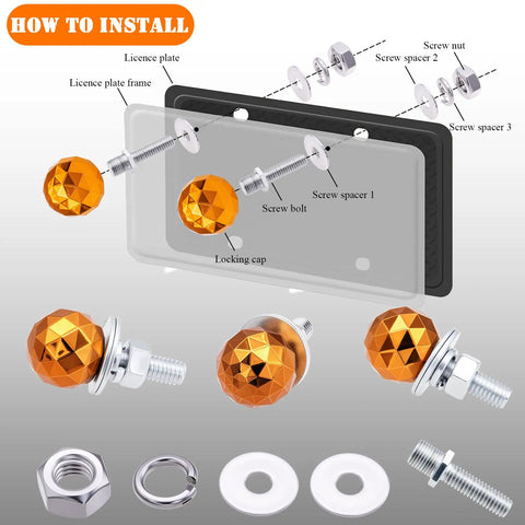 Sparkle Ball License Plate Screws Kit Universal Anti Theft Bolts For Car Truck Motorcycle Stainless Steel Fasteners