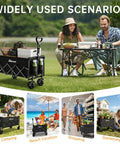 Collapsible Wagon Cart With All Terrain Wheels Foldable Beach Grocery Cart in multiple outdoor settings, emphasizing versatility.