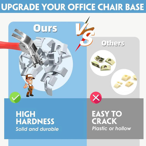 Comparison of chair base materials showing solid durable option versus hollow plastic ones.