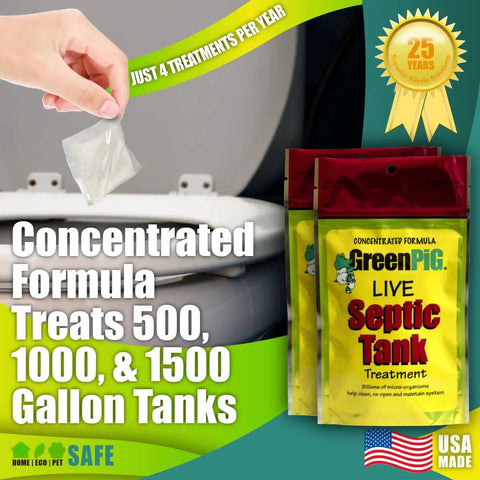 Enzyme Based Septic Tank Treatment Packets For Preventative Maintenance That Stops Clogs And Odors 2 Year Supply Packet Display