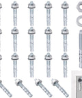 20-Piece 3/8 Inch By 2-3/4 Inch Zinc Plated Heavy Duty Wedge Anchor Kit With Carbon Steel Screws And Lag Bolts For Cement And Concrete Structural Anchorage Ideal For Securing Posts Beams Shelves Racks And Equipment To Masonry Concrete Or Brick