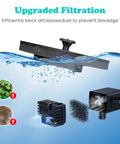 1W Solar Bird Bath Fountain Pump For Bird Bath Garden Pond Pool Outdoor Free Standing Floating Solar Powered Water Pump That Runs In Direct Sun With 50 To 70 Cm Spray And Attracts Hummingbirds And Wildlife Easy Setup, highlighting upgraded filtration system in water.