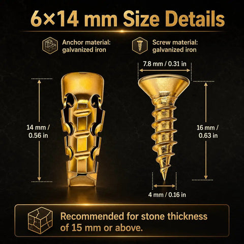6x14 mm size details of 30 Pcs Heavy Duty Expansion Screw Kit, galvanized iron materials for secure anchoring.