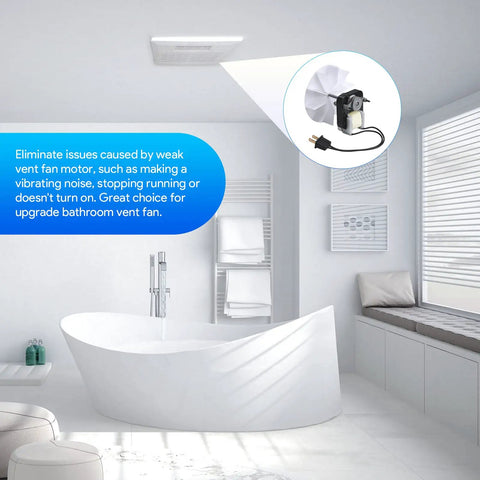 Bathroom Vent Fan Motor And Blower Wheel Replacement Kit in bathroom setting with ceiling vent highlighted.