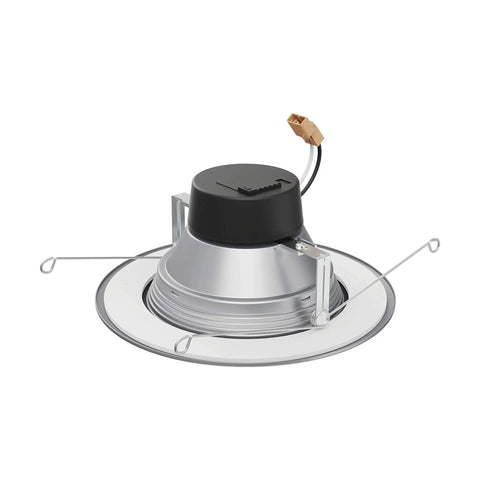Color Selectable LED Downlight Retrofit 9 Watt 5 To 6 Inch Dimmable 120 Volt Brushed Nickel Finish Ideal For Industrial And Commercial Spaces Pack Of 8 with mounting clips visible