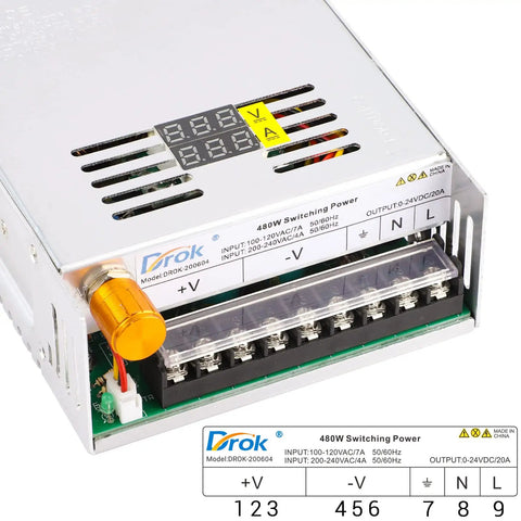 Dual Display 24V Lab Grade Power Supply From 110V 220V AC To DC 0 To 24V Beefy 20A 480W Buck Converter Regulated Adjustable Output