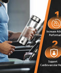 Person holding Hydrogen Water Bottle Generator On The Go Portable Rechargeable Ionizer With SPE PEM Technology in a gym setting