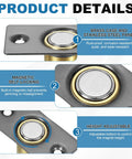 Magnetic Door Ball Catch 8 Pack For Top Of Doors And Invisible Cabinets Adjustable Closet Magnetic Door Latch With Stainless Steel Screws Gray Finish showing brass and stainless material details.