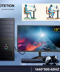 19 Inch HD Monitor With 1440 By 900 Resolution 60Hz Refresh HDMI And VGA Slim LED Display on desk with PC and keyboard