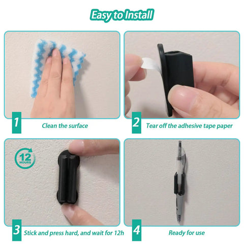 Step-by-step guide to install Adhesive Wall Pen Holder 6 Pack Silicone Pencil Marker Stylus Organizer Dual Hole Design.