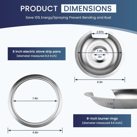 Chrome Stove Drip Pan Set With Burner Rings For GE And Hotpoint Stoves dimensions diagram and product specifications.