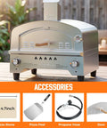 Portable Gas Pizza Oven With 15 Inch Stone, Stainless Steel Backyard Tailgate Ready Pizza Maker, Dual Side Burners 23K BTU