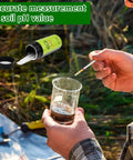 Using 100 Pack Soil PH Test Kit With Litmus Paper Strips for garden soil testing, includes pH paper and solution in clear cup.