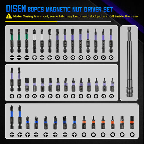 80 Piece Magnetic Impact Nut Driver Set With Socket Adapters For Impact Drivers And Drills Metric And SAE Sizes displayed