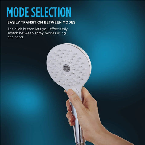 Person holding G Series Handheld Shower Head With Comfort Wave Technology 1.75 GPM 4-Inch Round Spray Polished Nickel