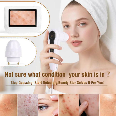Woman using Rechargeable 5 Inch HD Scalp And Skin Analysis Camera For At Home Spa And Salon Use Pro Grade Skin Microscope