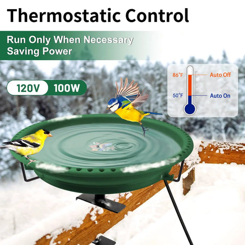 Heavy Duty Heated Bird Bath For Deck Railing With Smart Thermostat Quick Winter Defrosting 100W Outdoor Fountain Design showing birds