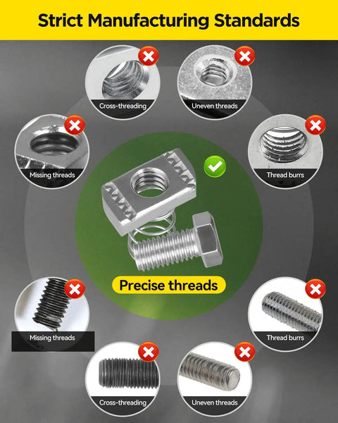 Premium Industrial Grade Snap In Spring Strut Channel Nut And Bolt Kit 1/2 Inch Diameter With Bold 3/4 Inch Hex Head Precision Machined Threads For Lightning Fast HVAC Ductwork Mounting And Rugged Metal Framing Projects Done Right
