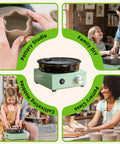 Alldeer mini pottery wheel kit with a green metal base and black 6-inch turntable, front view.