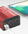 Real Deal 400 Watt DC To AC Car Power Inverter With Dual 110V Outlets And USB C PD 65W Fast Charge for charging devices.