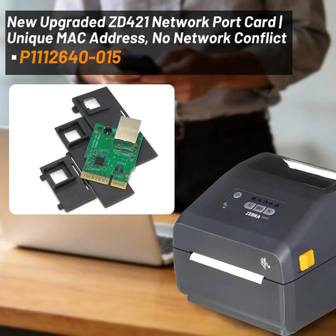 Heavy Duty Wired Ethernet Module For Zebra ZD421 ZD411 ZD611 Label Printer showcases the network port card and adapters.