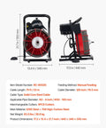 Heavy Duty Drain Cleaning Machine With 75 Ft Sewer Snake And 3/8 Inch Steel Core Auger, side view showcasing the cable and controls.