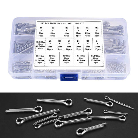 290 Pcs Stainless Steel Cotter Pins Set With 24 Sizes For Cars, Trucks, Lawn Mowers And Small Engines, kit in storage box