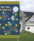 Science Toss Banner Backdrop for Chemistry Party Decor Molecule Theme with backyard setting.