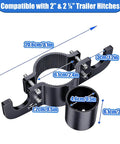 Heavy Duty Aluminum Trailer Chain Organizer with 7 Way Plug Holder, dimensions labeled for 2 and 2.25 inch tongue jacks, black color.