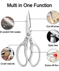 Heavy Duty Kitchen Scissors Multi Purpose Shears For Chicken Poultry Fish Meat And Herbs Dishwasher Safe With Non Slip Grips Extra Thick 3.5 mm Blades Built Tough For Everyday Kitchen Snipping. Multi-function kitchen shears with fish scaler, bone cutter, bottle opener, and nut cracker