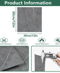 Gray Marble Look Peel And Stick Floor Tiles Self Adhesive Vinyl For Bathroom Or Bedroom Renovation Renter Friendly Waterproof DIY Cut 12 By 12 Inch 3 Pack showing tile dimensions and features like scratch resistance.