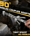 High Pressure Pro Grade Grease Gun Coupler Kit With 12000 PSI Quick Release 90 Degree Adapter in use on engine component
