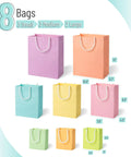 Pastel Gift Bags With Handles, 8 Pack, Assorted Sizes, Durable Eco Friendly Paper Bags For Gifts, Weddings, Baby Showers, Birthdays