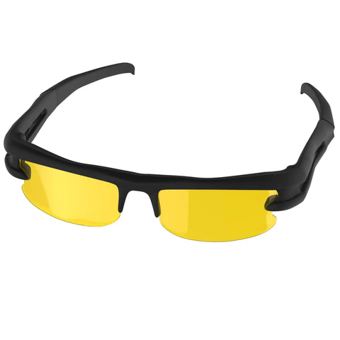 Black frame eyewear with yellow lenses, related to Powerful LED Ultraviolet Black Light Flashlight For Detecting Bed Bugs.