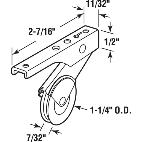 These Universal 1-1/4 Inch Sliding Screen Door Rollers Feature Adjustable Spring Loaded Arms And Heavy Duty Ball Bearings For A Smooth As Butter Glide, Two Pack Easy Repair Home Hardware diagram showing dimensions.