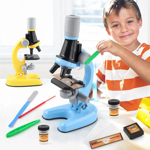 Kid Friendly Microscope For Classroom And Home Science Lab 100X To 1200X High Power Biological Microscope shown with accessories.