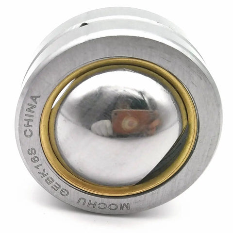 Gebk16s Metric Radial Spherical Plain Bearing 16Mm ID 38Mm OD 21Mm Inner 15Mm Outer showing polished surface and lubrication groove.
