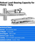 Beefy Stainless Steel Hidden Door Hinge With 360 Degree Pivot Rotation And 570 Lbs Load Bearing shown in side view