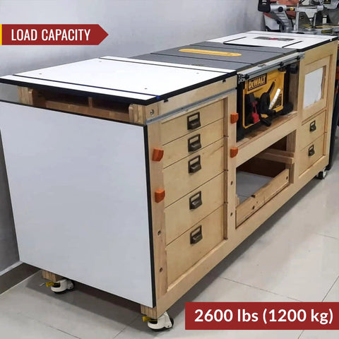 Workbench with Leveling Casters With Ratchet Handle For Heavy Duty Gear Set Of 4 2600 Lbs Total Capacity Industrial Caster Wheels