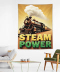 Vintage Steam Locomotive Tapestry Wall Hanging 60 By 80 Inches Durable Polyester Fabric Easy To Hang Old School Train Vibe Decor