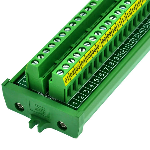 Close-up of Beefy Heavy Duty Screw Mount Terminal Block Distribution Module, 30 Position, 24A Per Channel At 400V, 5.0mm Pitch.
